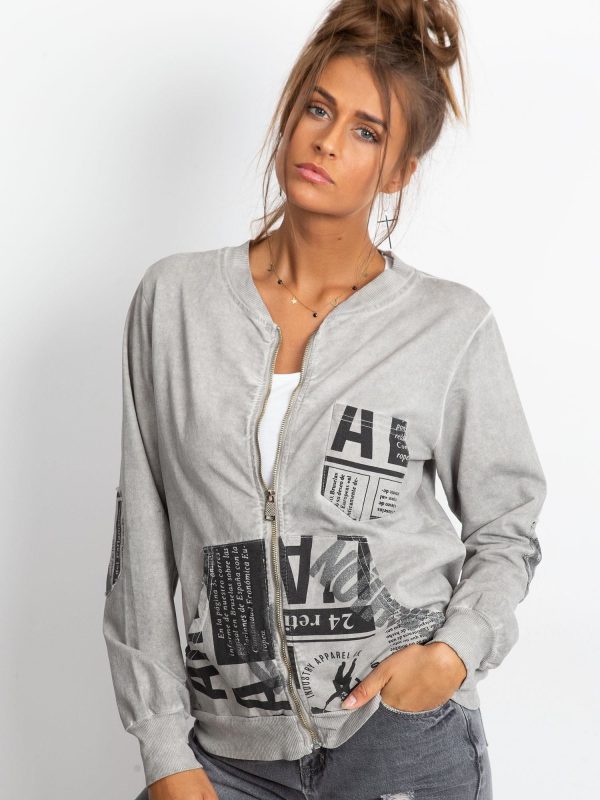 Wholesale Grey sweatshirt with bomber cut