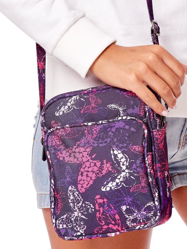 Wholesale Purple Fabric Messenger Bag With Colorful Butterflies