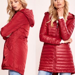 Wholesale Burgundy double-sided quilted parka jacket