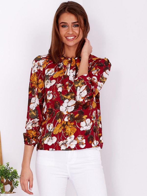 Wholesale Burgundy floral blouse with binding