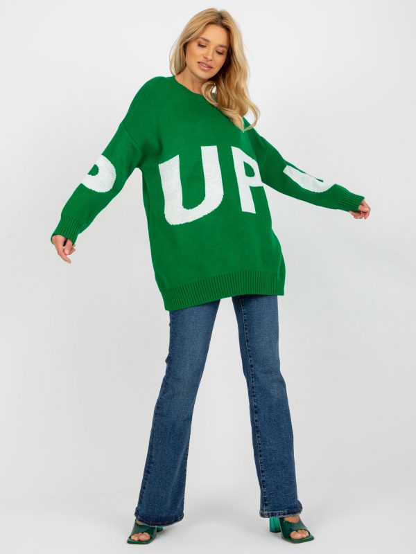 Wholesale Green oversized sweater with the inscription RUE PARIS