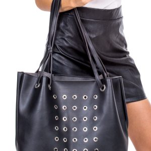 Wholesale Black leatherette openwork bag