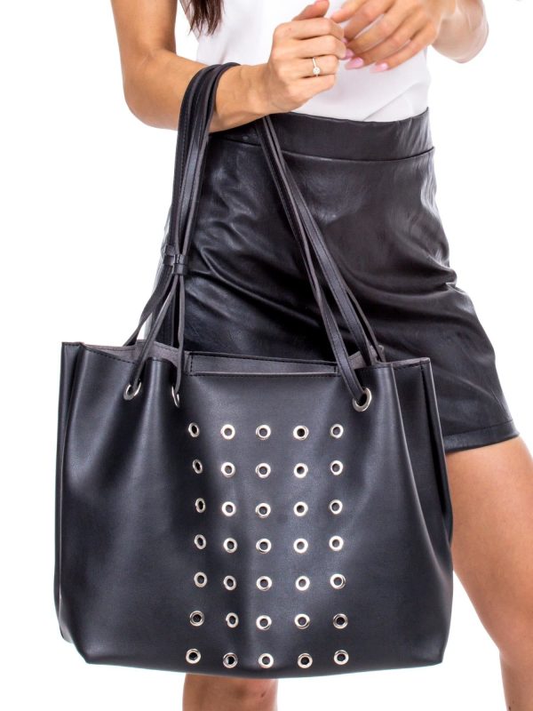 Wholesale Black leatherette openwork bag