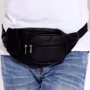 Wholesale Black Leather Kidney with Phone Pocket