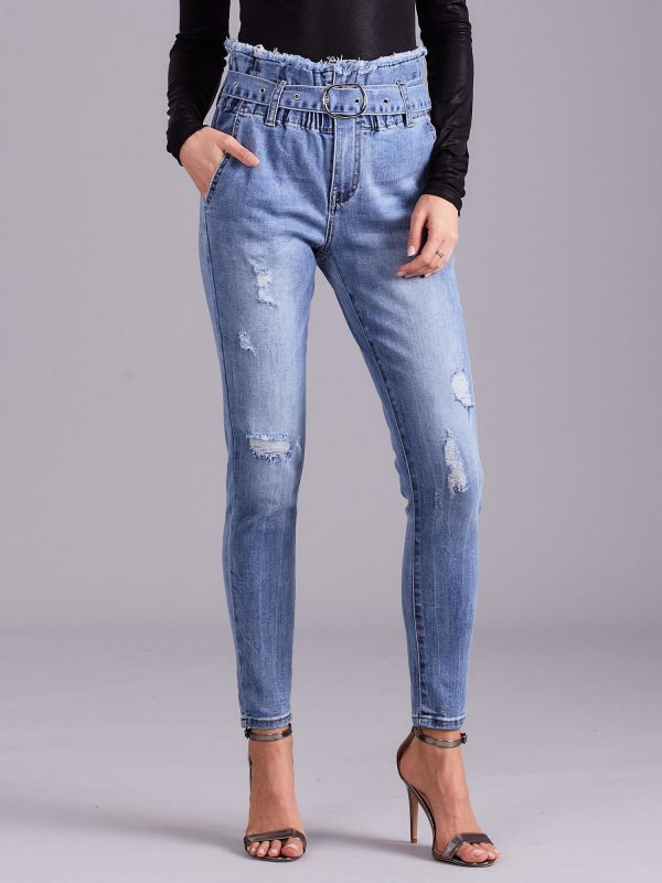 Wholesale Blue jeans with high waist and belt