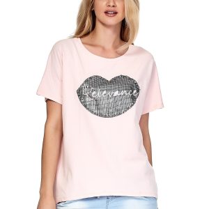 Wholesale Pale pink t-shirt with lip motif