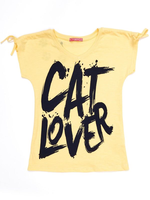 Wholesale Yellow t-shirt for girl CAT LOVER