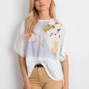 Wholesale Ecru oversize blouse with floral print