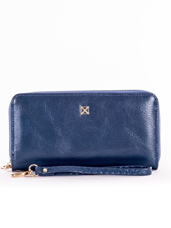 Wholesale Dark Blue Leatherette Long Zipper Wallet