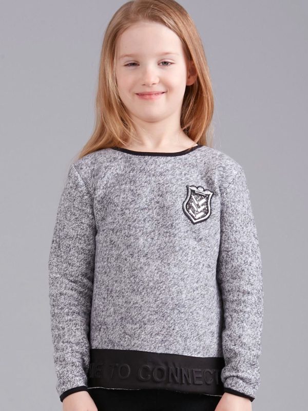 Wholesale Gray girl sweater with coat of arms and inscription