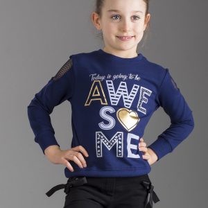 Wholesale Navy blue sweatshirt for girl with print