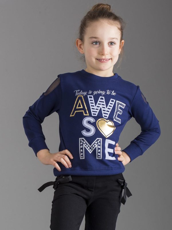 Wholesale Navy blue sweatshirt for girl with print