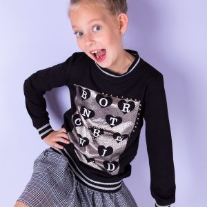 Wholesale Black sweatshirt for girl with print and pearls