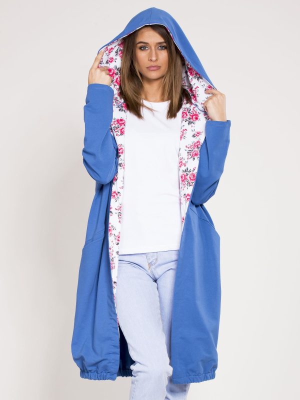 Wholesale Blue sweatshirt cover with floral hood