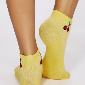 Wholesale FULLOFF Yellow socks with cherry