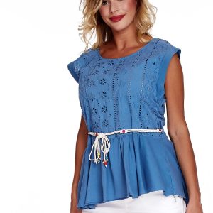 Wholesale Blue boho blouse with decorative belt