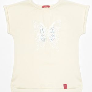 Wholesale Ecru t-shirt for girl with sequin butterfly