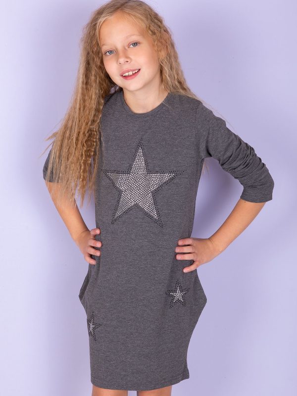 Wholesale Dark grey dress for a girl with stars