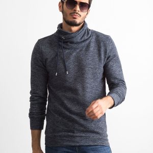 Wholesale Navy blue melange sweatshirt for men with chimney collar