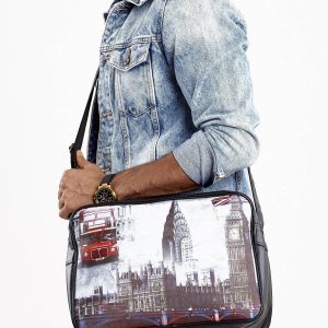 Wholesale Black Men's Shoulder Bag with London Motif