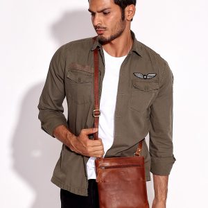 Wholesale Brown Genuine Leather Men's Bag with Slitting Compartments