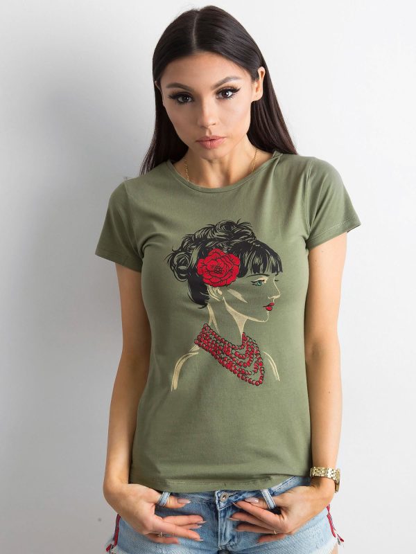 Wholesale Khaki cotton t-shirt with print