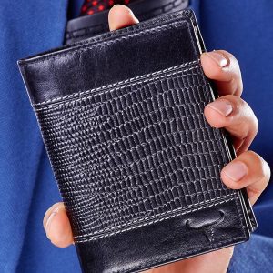 Wholesale Black Leather Wallet with Embossed Pattern