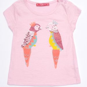 Wholesale Light pink baby t-shirt with parrots