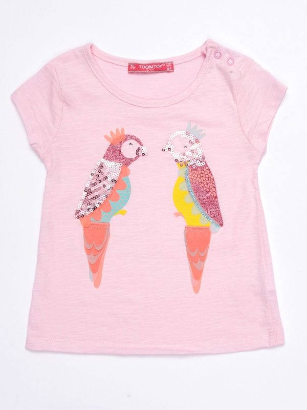 Wholesale Light pink baby t-shirt with parrots