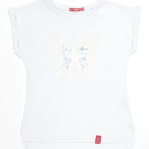 Wholesale White t-shirt for girl with sequin butterfly