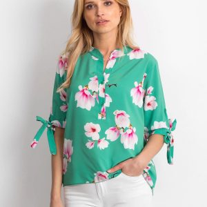 Wholesale Green airy floral blouse with bindings