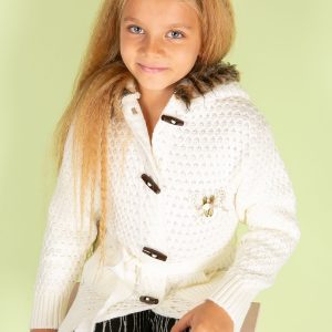 Wholesale Ecru sweater for a girl with a fur collar