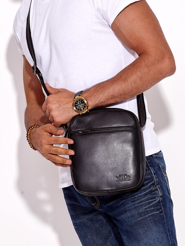 Wholesale Leather Black Men's Bag with Adjustable Strap