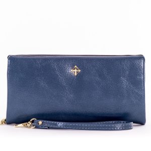 Wholesale Dark blue oblong zipper wallet with decorative pendants