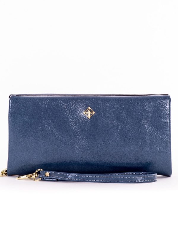 Wholesale Dark blue oblong zipper wallet with decorative pendants