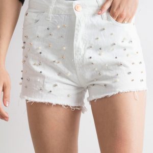 Wholesale Denim shorts white with pearls