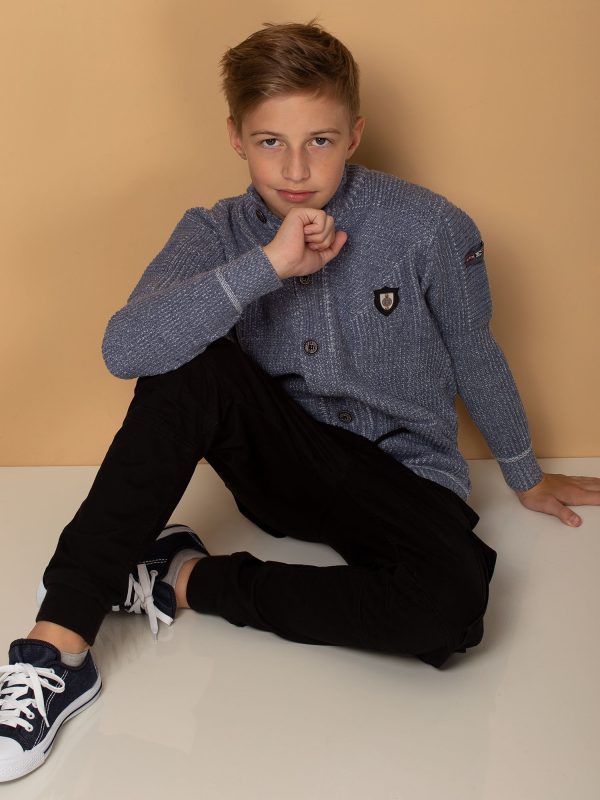 Wholesale Dark blue sweater for boy with pockets