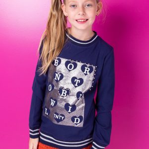 Wholesale Navy blue sweatshirt for girl with print and pearls