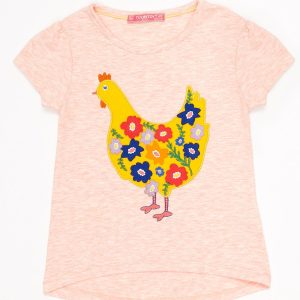 Wholesale Pink melange girl t-shirt with chickens