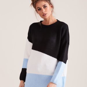 Wholesale Tri-color sweater oversize blue