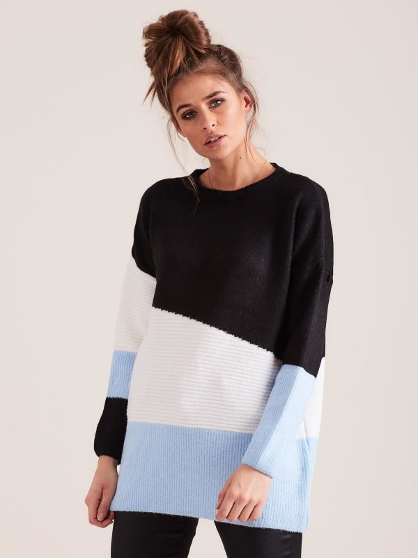 Wholesale Tri-color sweater oversize blue