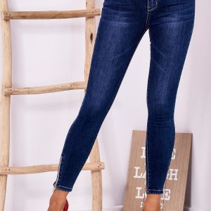 Wholesale Dark blue high waist jeans with zippers