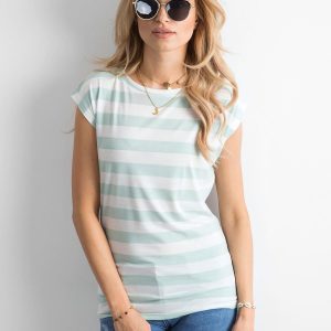 Wholesale White and mint striped t-shirt