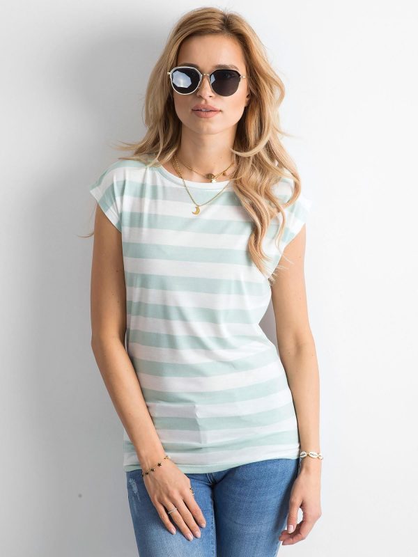 Wholesale White and mint striped t-shirt