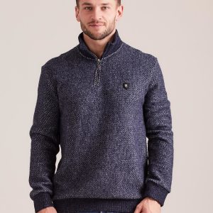 Wholesale Navy Blue Men's Knitted Sweatshirt