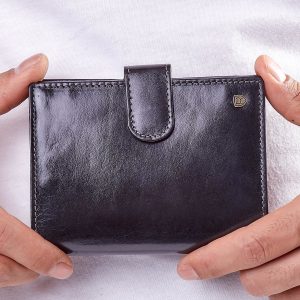 Wholesale Black Leather Wallet with Elegant Hem