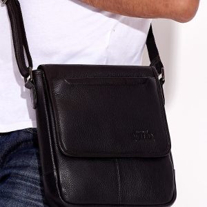 Wholesale Men's Black Leather Flip Bag