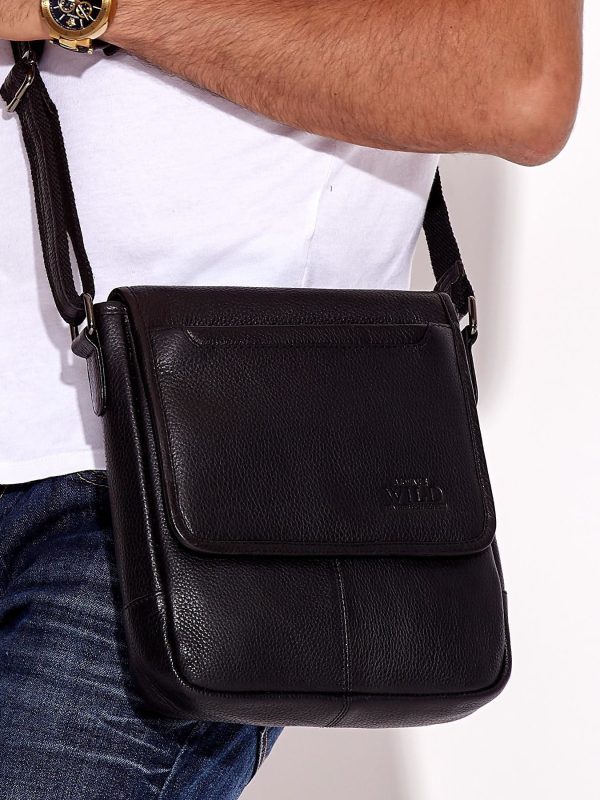 Wholesale Men's Black Leather Flip Bag