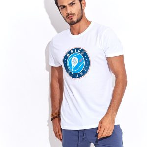 Wholesale ASICS Men's White Sports T-Shirt with Round Print