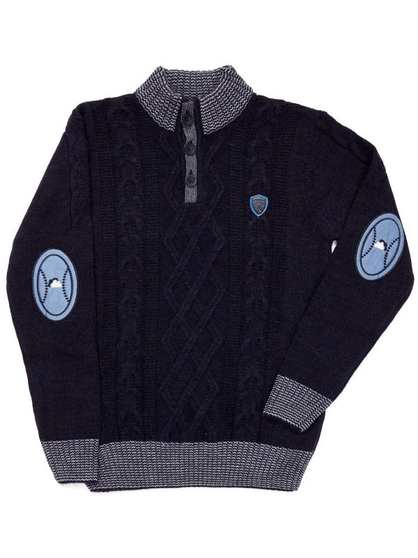 Wholesale Navy blue jumper for a boy with patches on the elbows